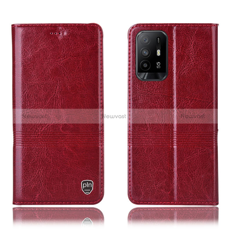 Leather Case Stands Flip Cover Holder H09P for Oppo Reno5 Z 5G Red