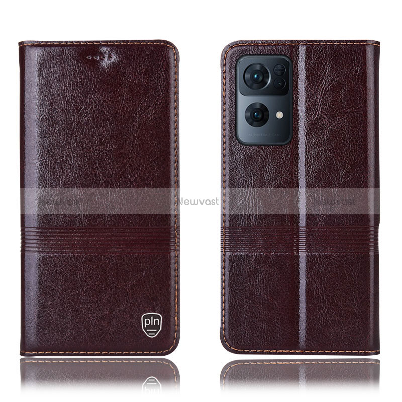 Leather Case Stands Flip Cover Holder H09P for Oppo Reno7 Pro 5G Brown