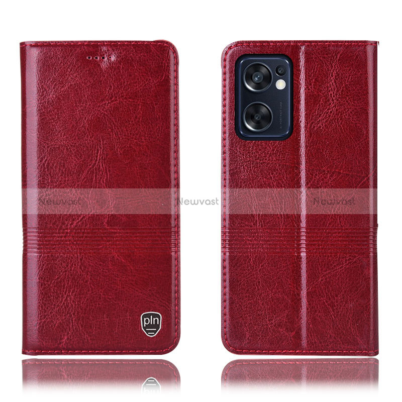 Leather Case Stands Flip Cover Holder H09P for Oppo Reno7 SE 5G Red