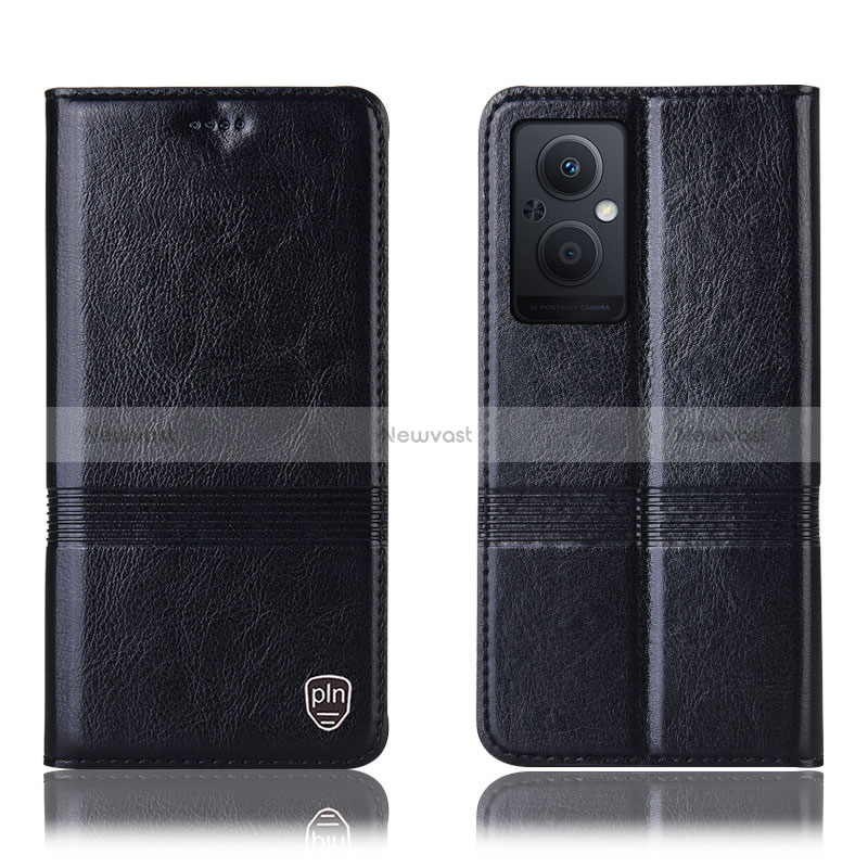 Leather Case Stands Flip Cover Holder H09P for Oppo Reno7 Z 5G Black