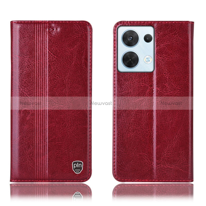 Leather Case Stands Flip Cover Holder H09P for Oppo Reno8 5G Red