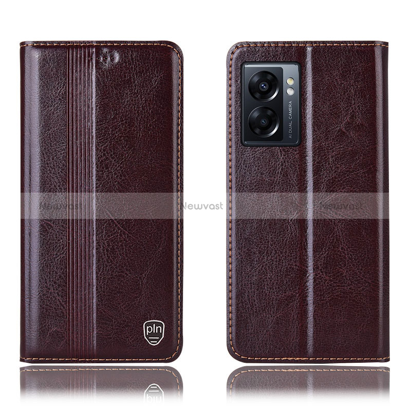 Leather Case Stands Flip Cover Holder H09P for Realme Narzo 50 5G Brown