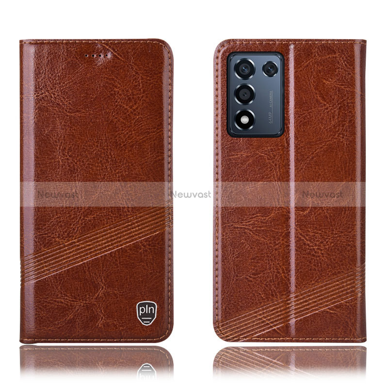 Leather Case Stands Flip Cover Holder H09P for Realme Q3s 5G Light Brown