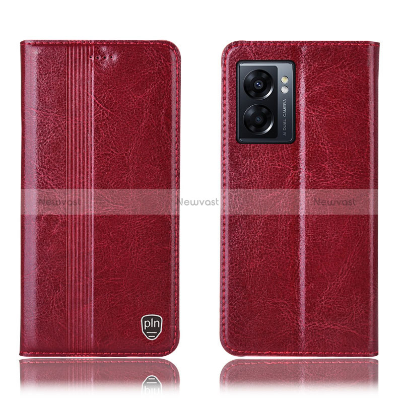 Leather Case Stands Flip Cover Holder H09P for Realme V23i 5G Red