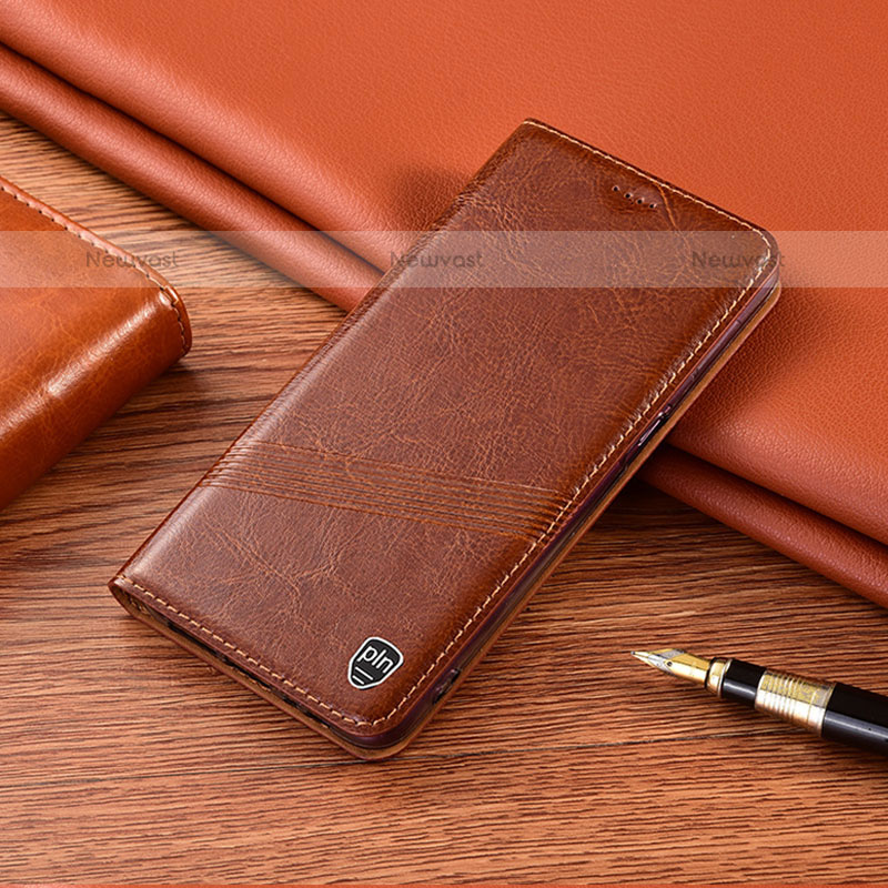 Leather Case Stands Flip Cover Holder H09P for Samsung Galaxy M30s Light Brown