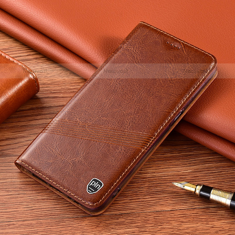 Leather Case Stands Flip Cover Holder H09P for Samsung Galaxy S21 Plus 5G Light Brown