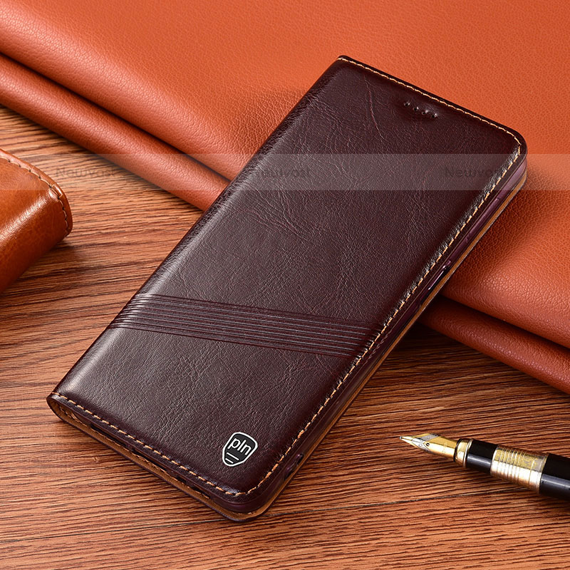 Leather Case Stands Flip Cover Holder H09P for Samsung Galaxy S22 5G Brown
