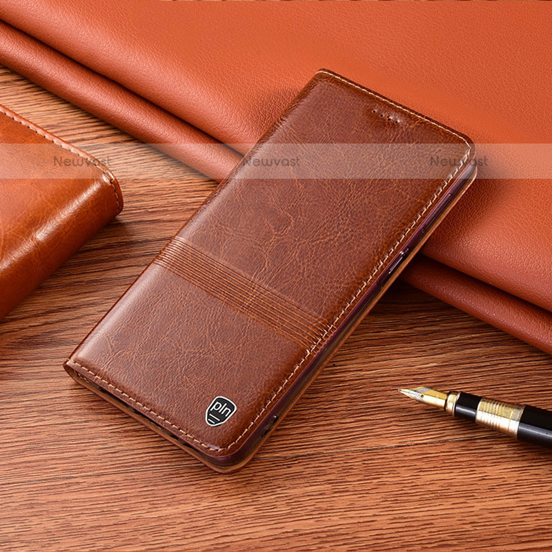 Leather Case Stands Flip Cover Holder H09P for Samsung Galaxy Xcover 4 SM-G390F Light Brown