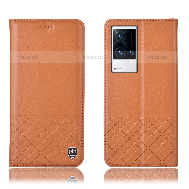 Leather Case Stands Flip Cover Holder H09P for Vivo iQOO 8 Pro 5G Orange