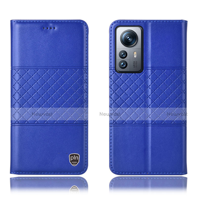 Leather Case Stands Flip Cover Holder H09P for Xiaomi Mi 12 5G Blue