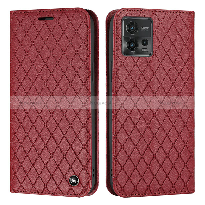 Leather Case Stands Flip Cover Holder H09X for Motorola Moto G72 Red