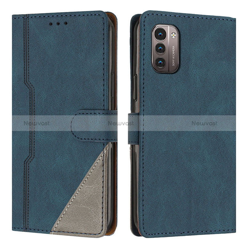 Leather Case Stands Flip Cover Holder H09X for Nokia G11 Blue