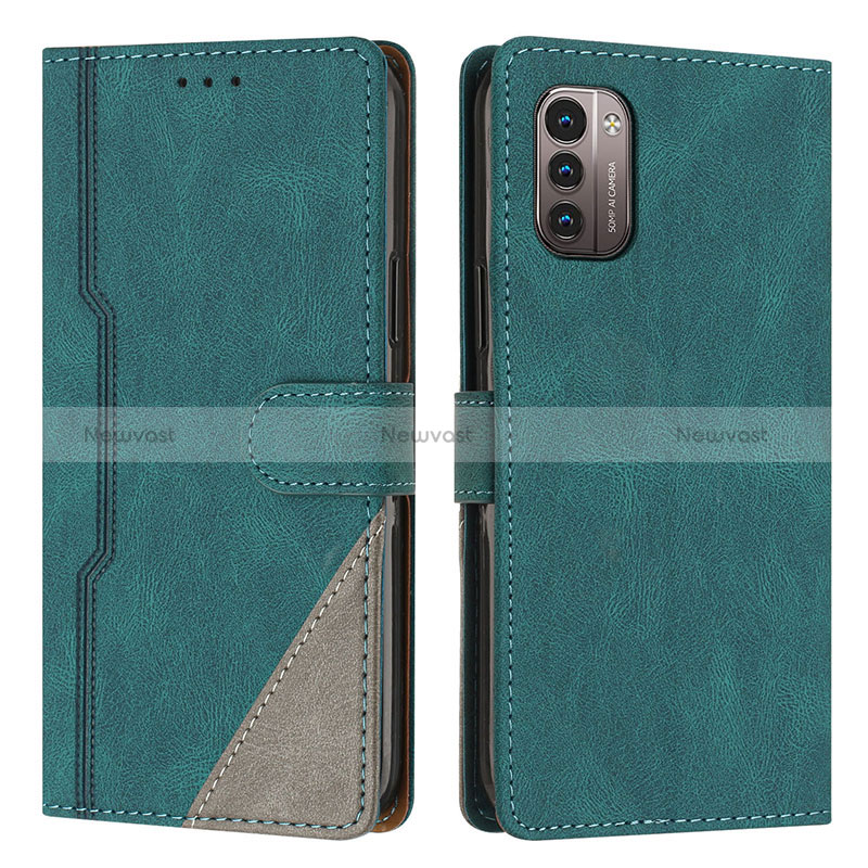 Leather Case Stands Flip Cover Holder H09X for Nokia G11 Green