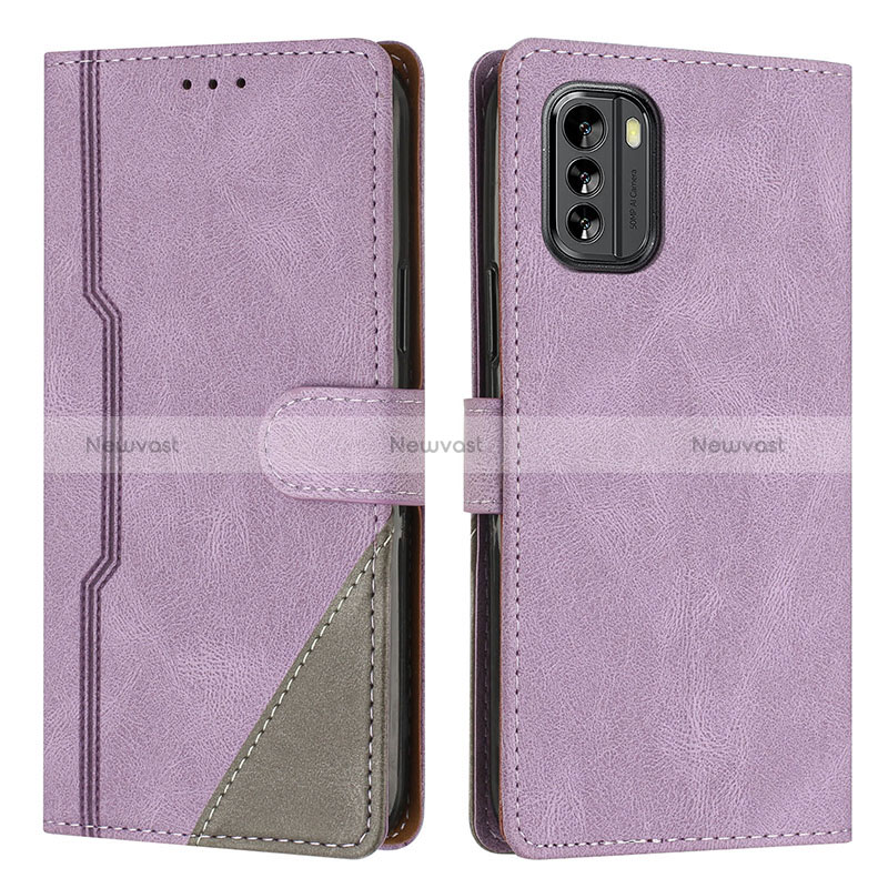 Leather Case Stands Flip Cover Holder H09X for Nokia G60 5G Purple