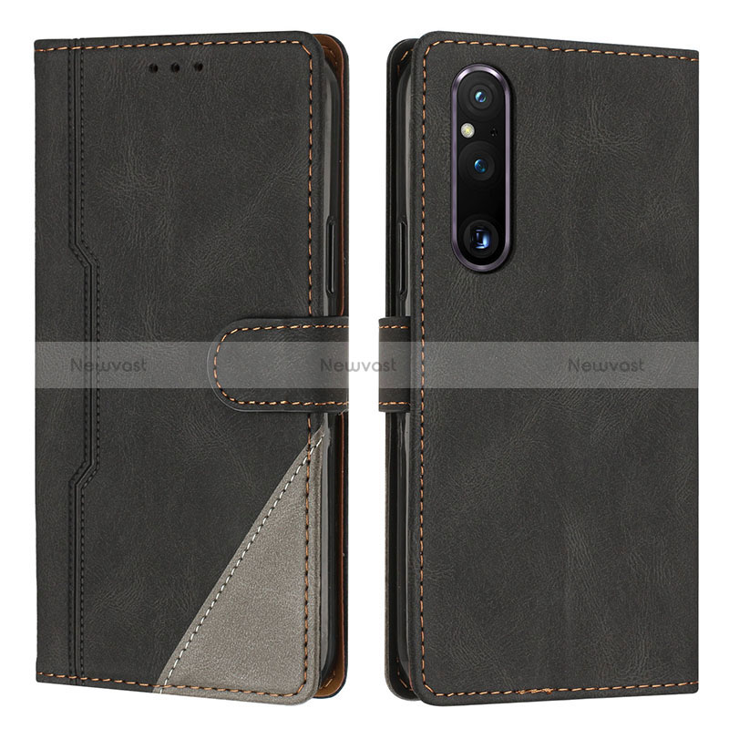 Leather Case Stands Flip Cover Holder H09X for Sony Xperia 1 V Black