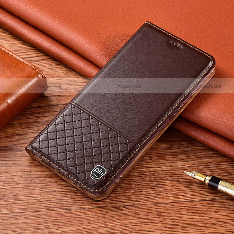 Leather Case Stands Flip Cover Holder H10P for Motorola Moto Edge 20 Pro 5G Brown