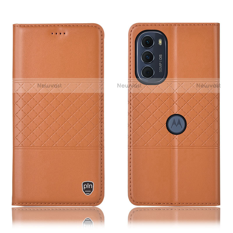 Leather Case Stands Flip Cover Holder H10P for Motorola Moto Edge (2022) 5G Orange