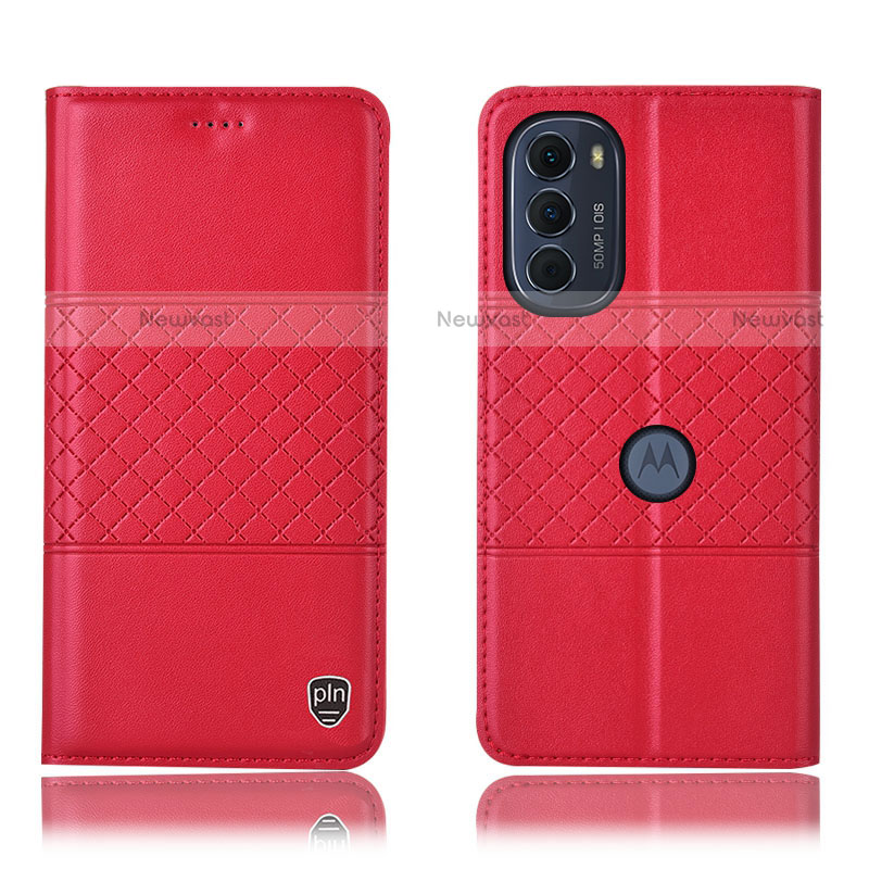 Leather Case Stands Flip Cover Holder H10P for Motorola Moto Edge (2022) 5G Red