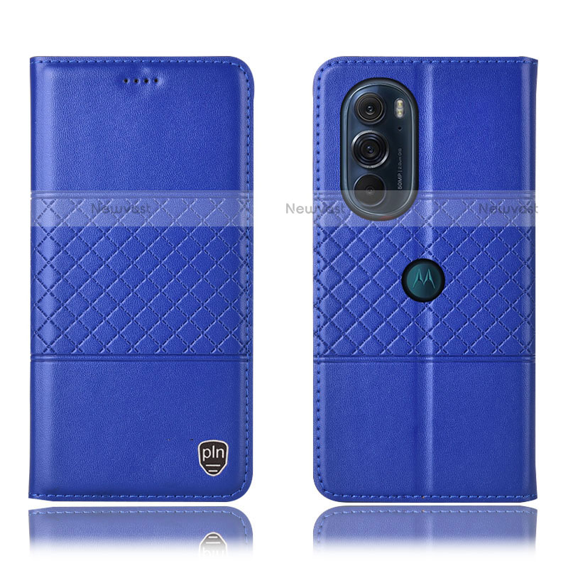 Leather Case Stands Flip Cover Holder H10P for Motorola Moto Edge 30 Pro 5G Blue