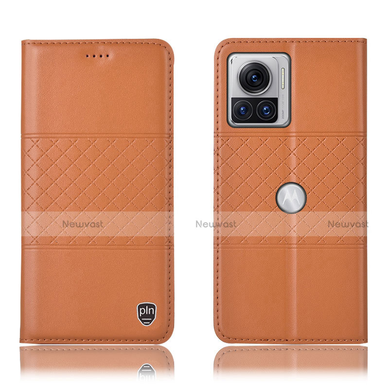 Leather Case Stands Flip Cover Holder H10P for Motorola Moto Edge 30 Ultra 5G Orange