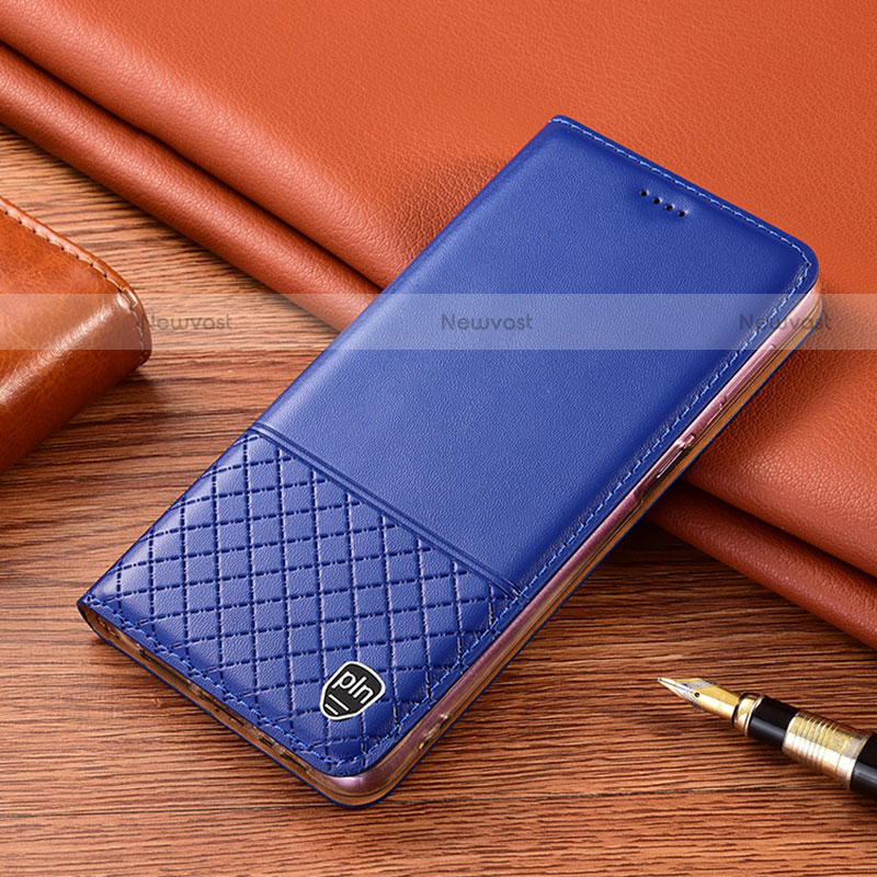 Leather Case Stands Flip Cover Holder H10P for Motorola Moto Edge S 5G Blue