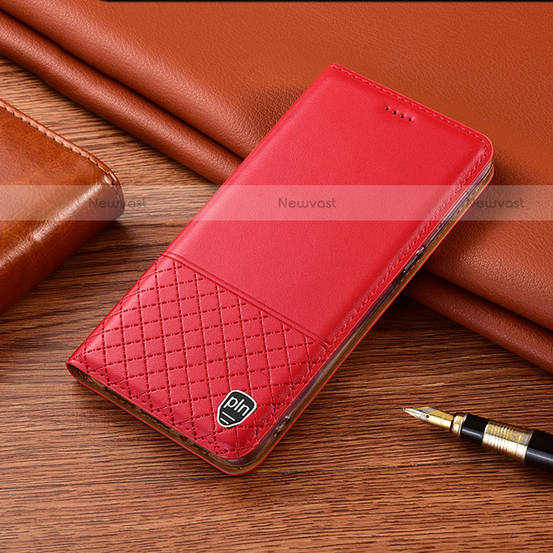 Leather Case Stands Flip Cover Holder H10P for Motorola Moto Edge S 5G Red