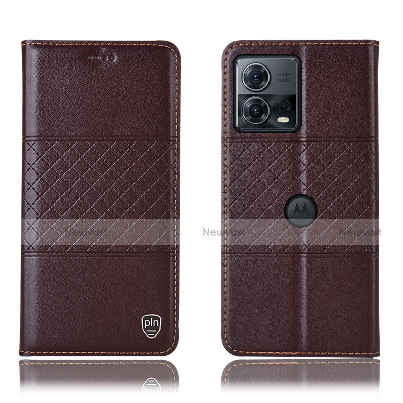 Leather Case Stands Flip Cover Holder H10P for Motorola Moto Edge S30 Pro 5G Brown