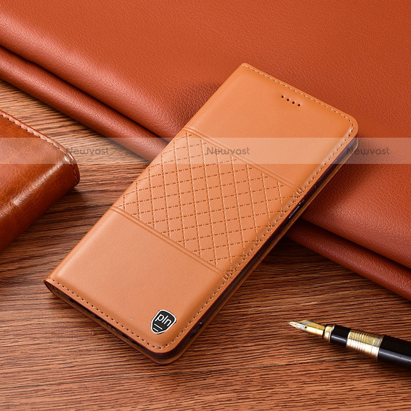 Leather Case Stands Flip Cover Holder H10P for Motorola Moto G Play (2023) Orange