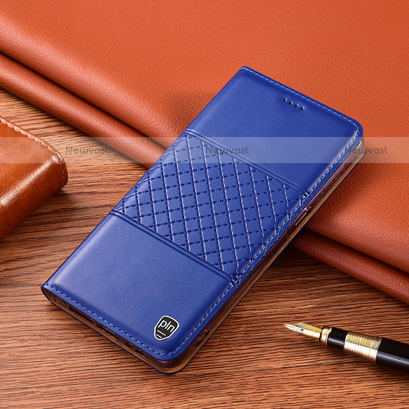 Leather Case Stands Flip Cover Holder H10P for Motorola Moto G Power (2022) Blue