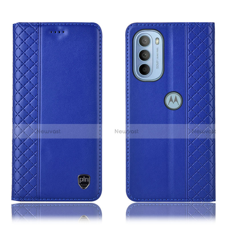 Leather Case Stands Flip Cover Holder H10P for Motorola Moto G41 Blue