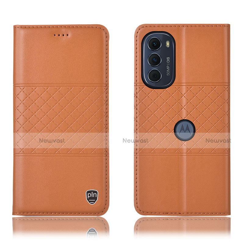 Leather Case Stands Flip Cover Holder H10P for Motorola Moto G71s 5G Orange