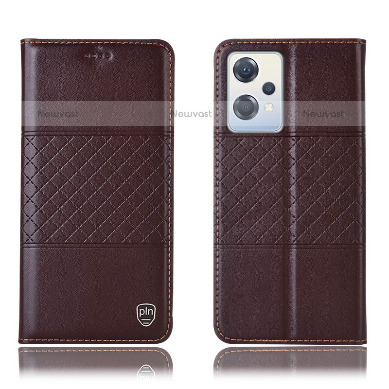 Leather Case Stands Flip Cover Holder H10P for OnePlus Nord CE 2 Lite 5G Brown