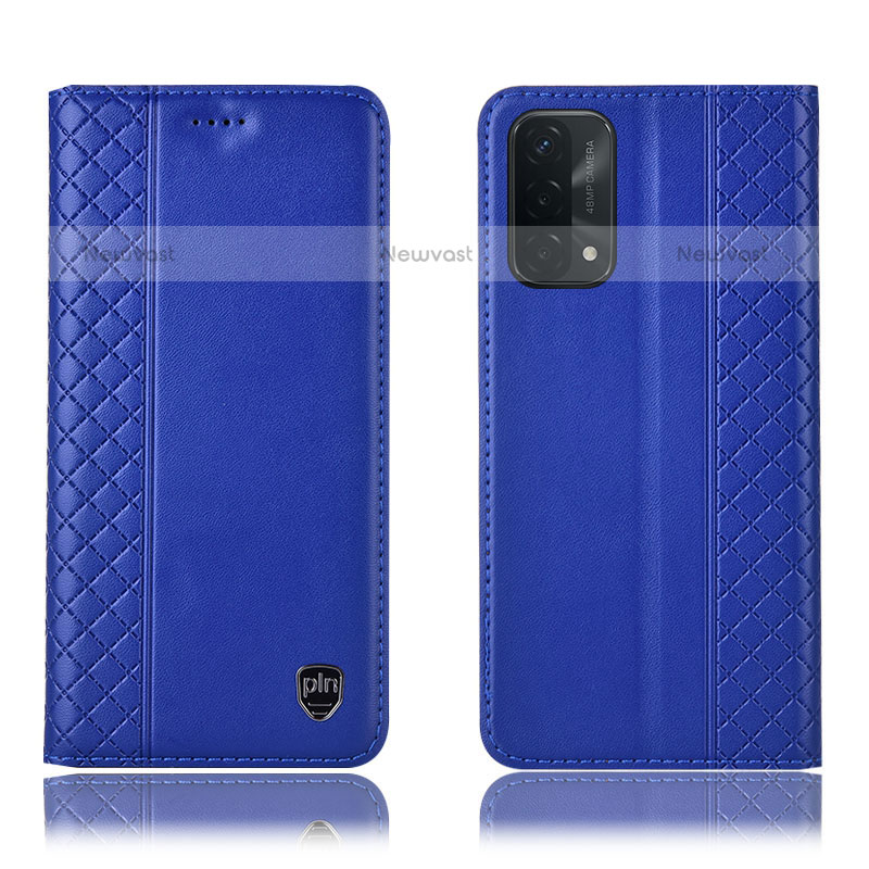 Leather Case Stands Flip Cover Holder H10P for OnePlus Nord N200 5G Blue