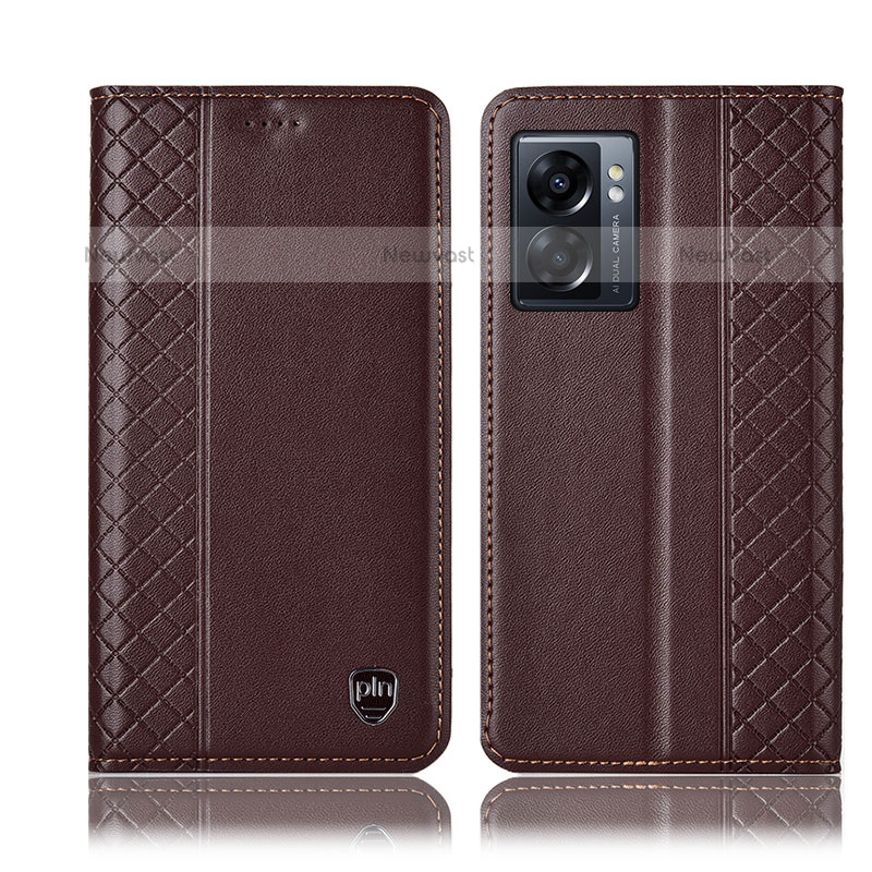 Leather Case Stands Flip Cover Holder H10P for OnePlus Nord N300 5G Brown