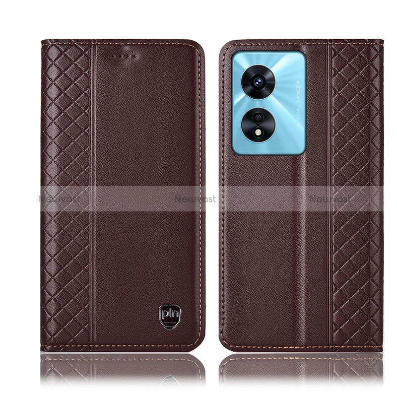 Leather Case Stands Flip Cover Holder H10P for Oppo A38 Brown