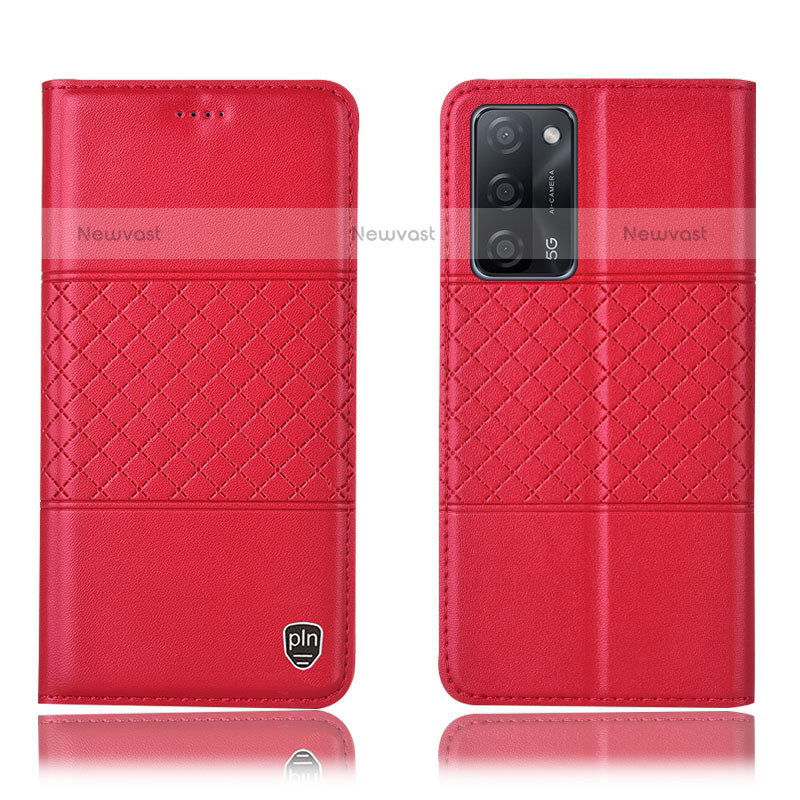 Leather Case Stands Flip Cover Holder H10P for Oppo A55 5G Red