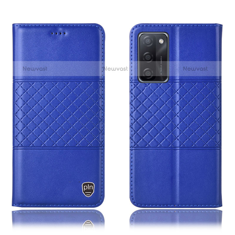 Leather Case Stands Flip Cover Holder H10P for Oppo A55S 5G Blue