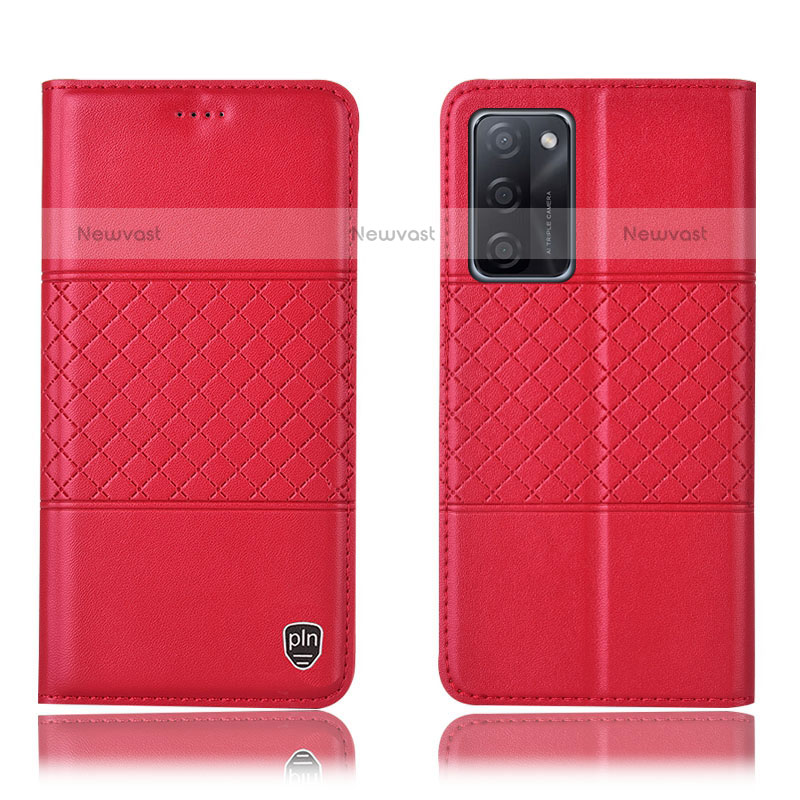 Leather Case Stands Flip Cover Holder H10P for Oppo A55S 5G Red