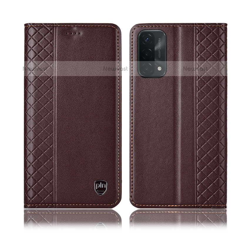Leather Case Stands Flip Cover Holder H10P for Oppo A93 5G Brown