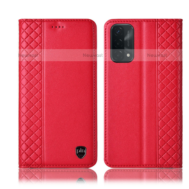 Leather Case Stands Flip Cover Holder H10P for Oppo A93 5G Red