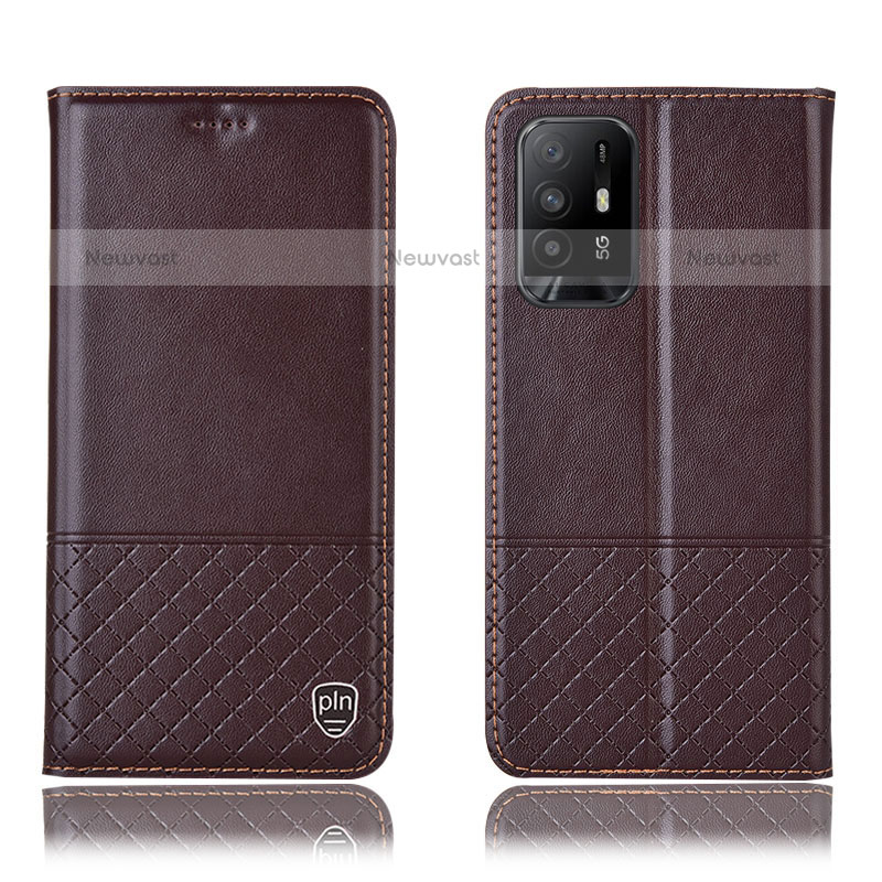 Leather Case Stands Flip Cover Holder H10P for Oppo A94 5G Brown