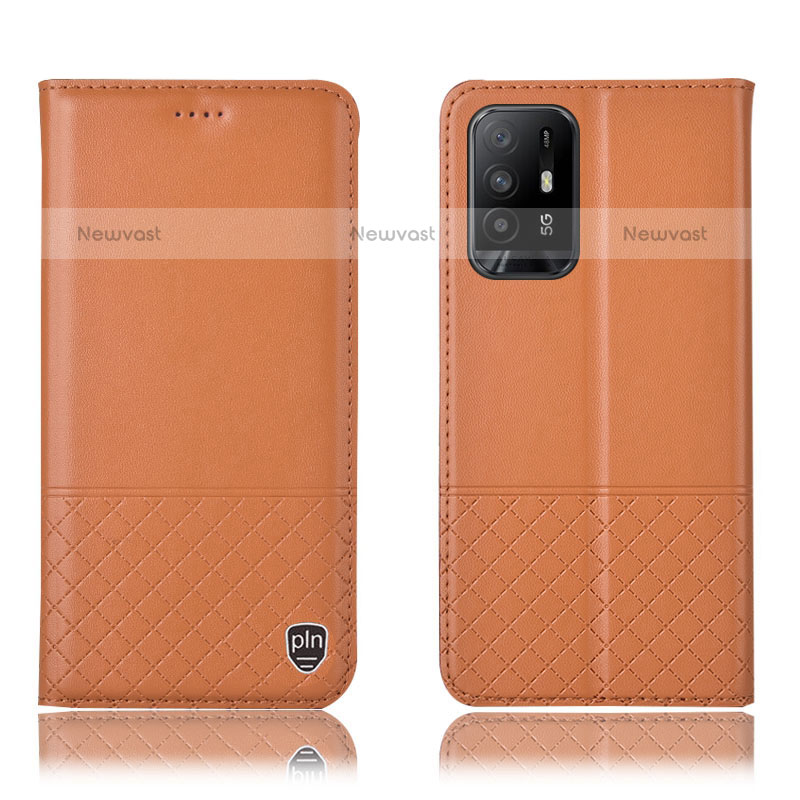 Leather Case Stands Flip Cover Holder H10P for Oppo A94 5G Orange