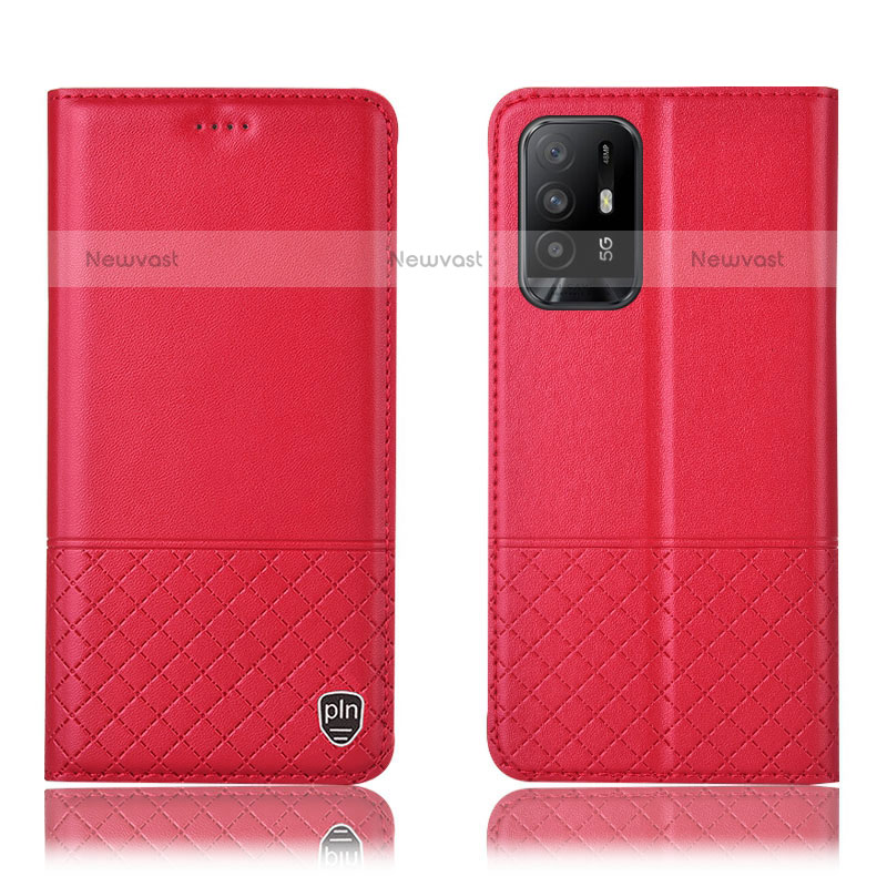 Leather Case Stands Flip Cover Holder H10P for Oppo A95 5G Red