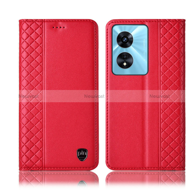 Leather Case Stands Flip Cover Holder H10P for Oppo A98 5G Red