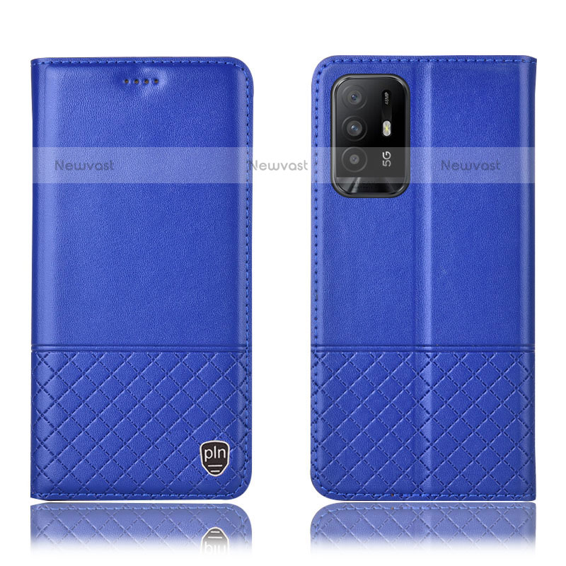 Leather Case Stands Flip Cover Holder H10P for Oppo F19 Pro+ Plus 5G Blue