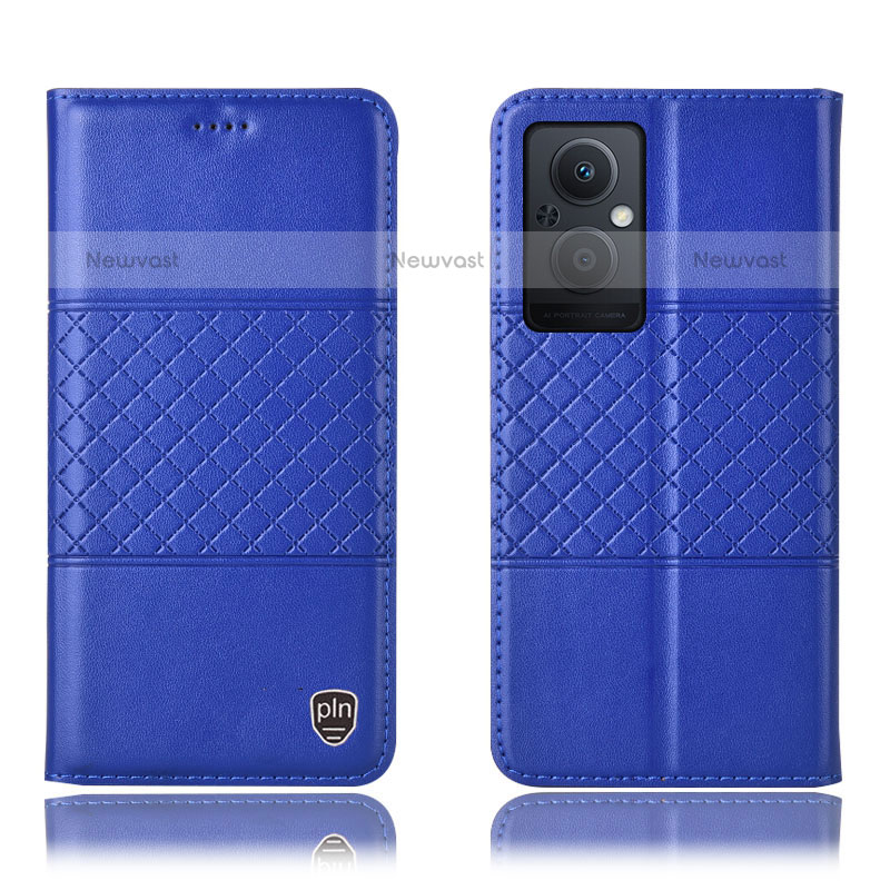 Leather Case Stands Flip Cover Holder H10P for Oppo F21 Pro 5G Blue
