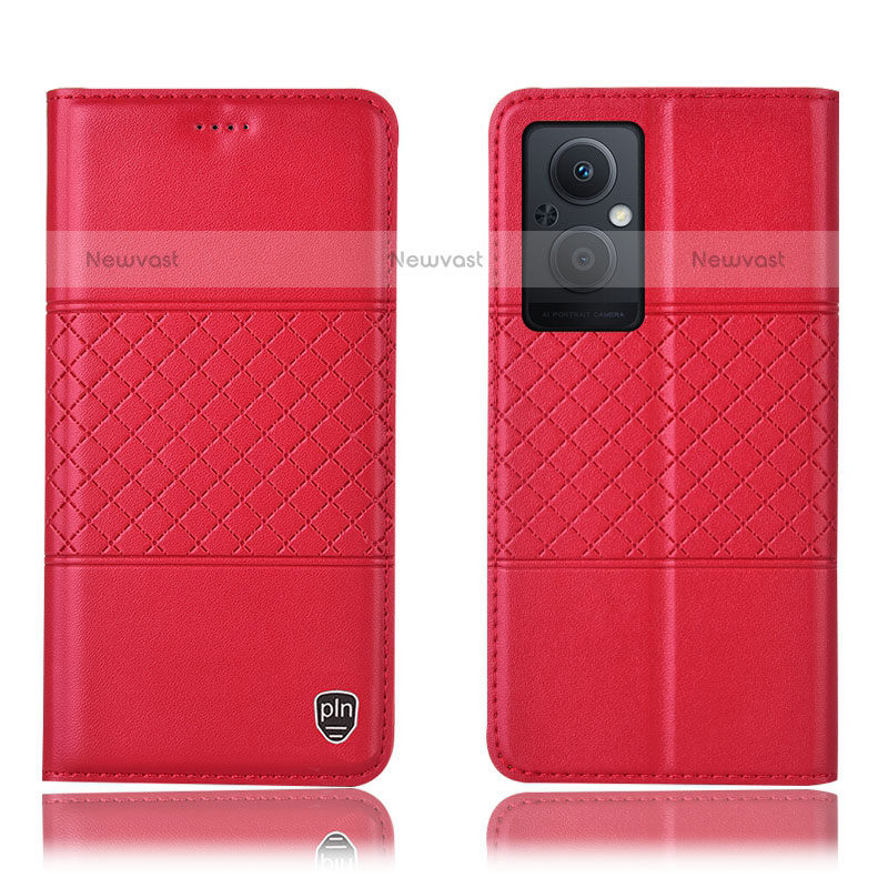 Leather Case Stands Flip Cover Holder H10P for Oppo F21 Pro 5G Red