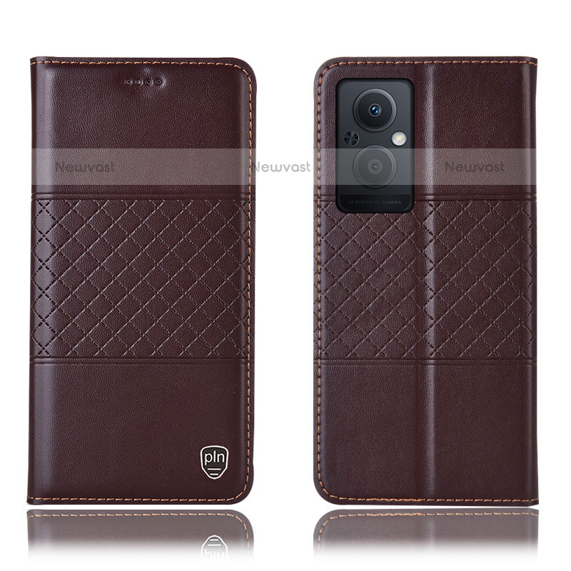 Leather Case Stands Flip Cover Holder H10P for Oppo F21s Pro 5G Brown