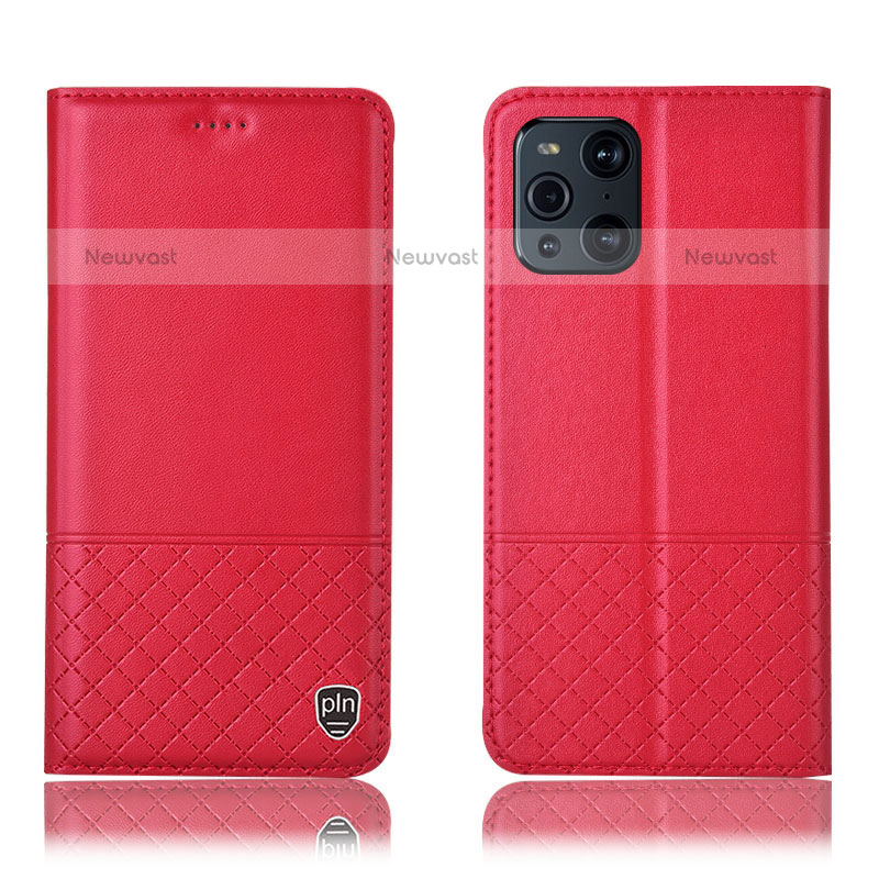 Leather Case Stands Flip Cover Holder H10P for Oppo Find X3 Pro 5G Red