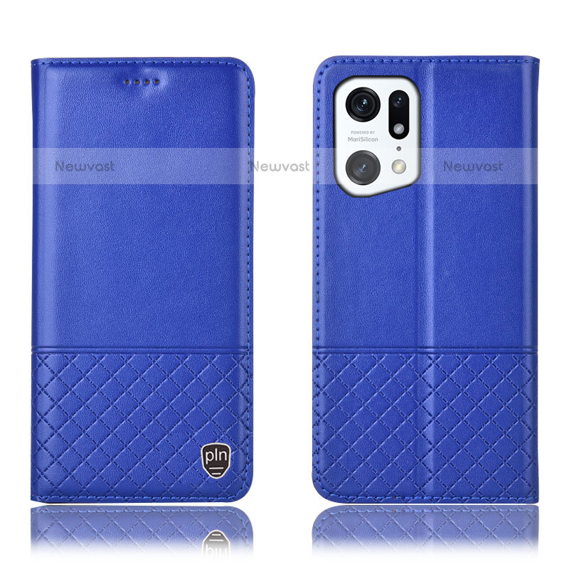 Leather Case Stands Flip Cover Holder H10P for Oppo Find X5 Pro 5G Blue